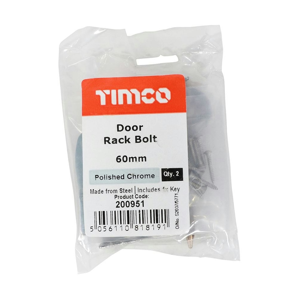 image 1 of Timco - Door Rack Bolts - Polished Chrome (Size 60mm - 2 Pieces)