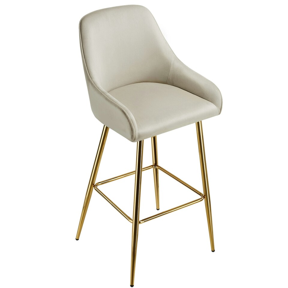 image 1 of Bar Stool Avane - with backrest, upholstered, velvet look - Set of 6 Cream | Gold