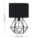 image 3 of ValueLights Small Satin Black Metal Basket Cage Table Lamp with a Black Fabric Shade - Complete with a 4w LED Golfball Bulb 3000K Warm White Black