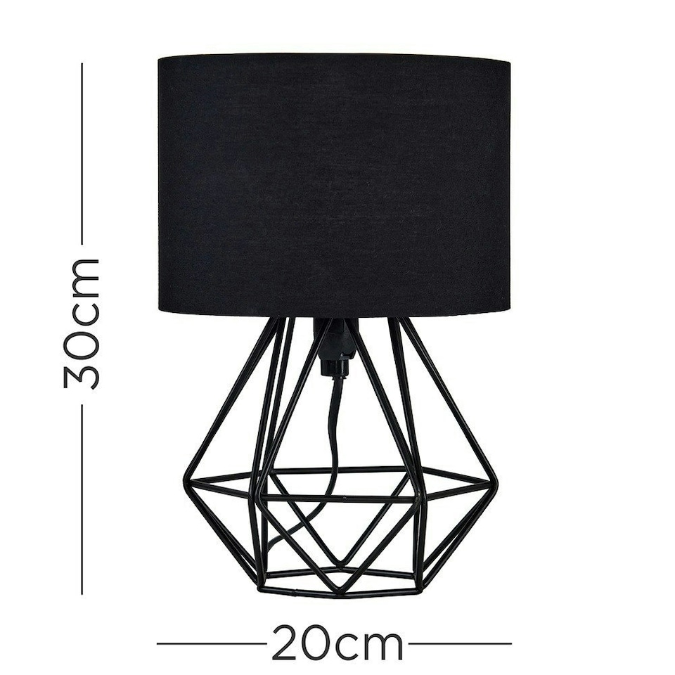 image 1 of ValueLights Small Satin Black Metal Basket Cage Table Lamp with a Black Fabric Shade - Complete with a 4w LED Golfball Bulb 3000K Warm White Black