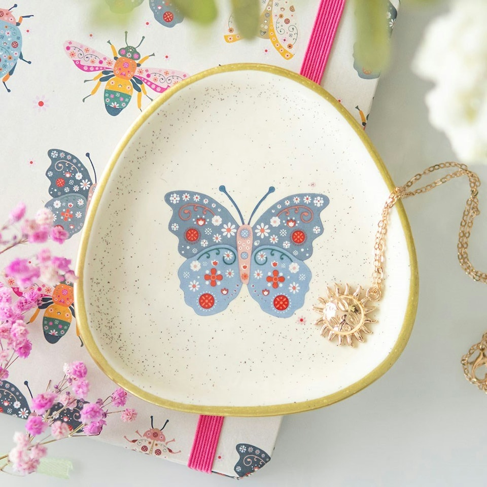 image 1 of Ceramic Floral Butterfly Jewellery Trinket Dish