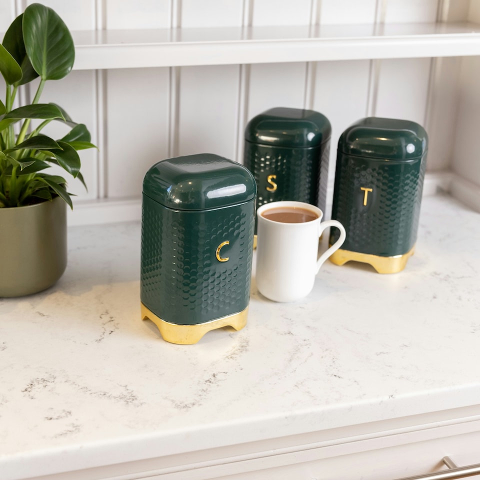 image 1 of Lovello Coffee Canister Green Textured 11x11cm