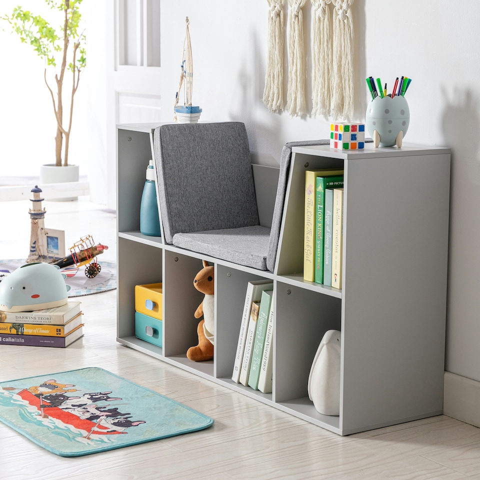 image 1 of HOMCOM Kids Cabinet w/ Six Compartments for Toys, Clothes, Books - Grey Grey | 103 x 30 x 60cm