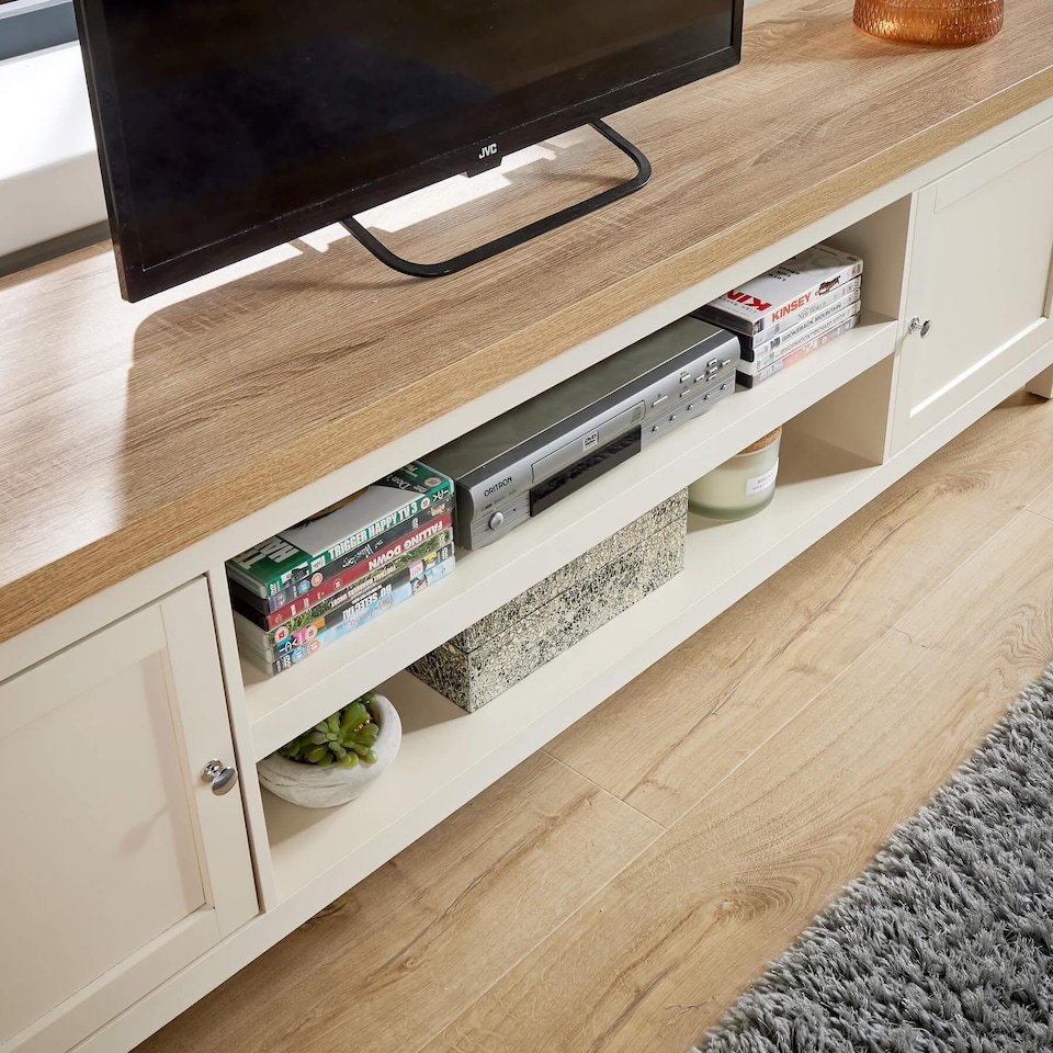 image 1 of Console TV Stand Television Unit Living Room Furniture Oak Solid | White