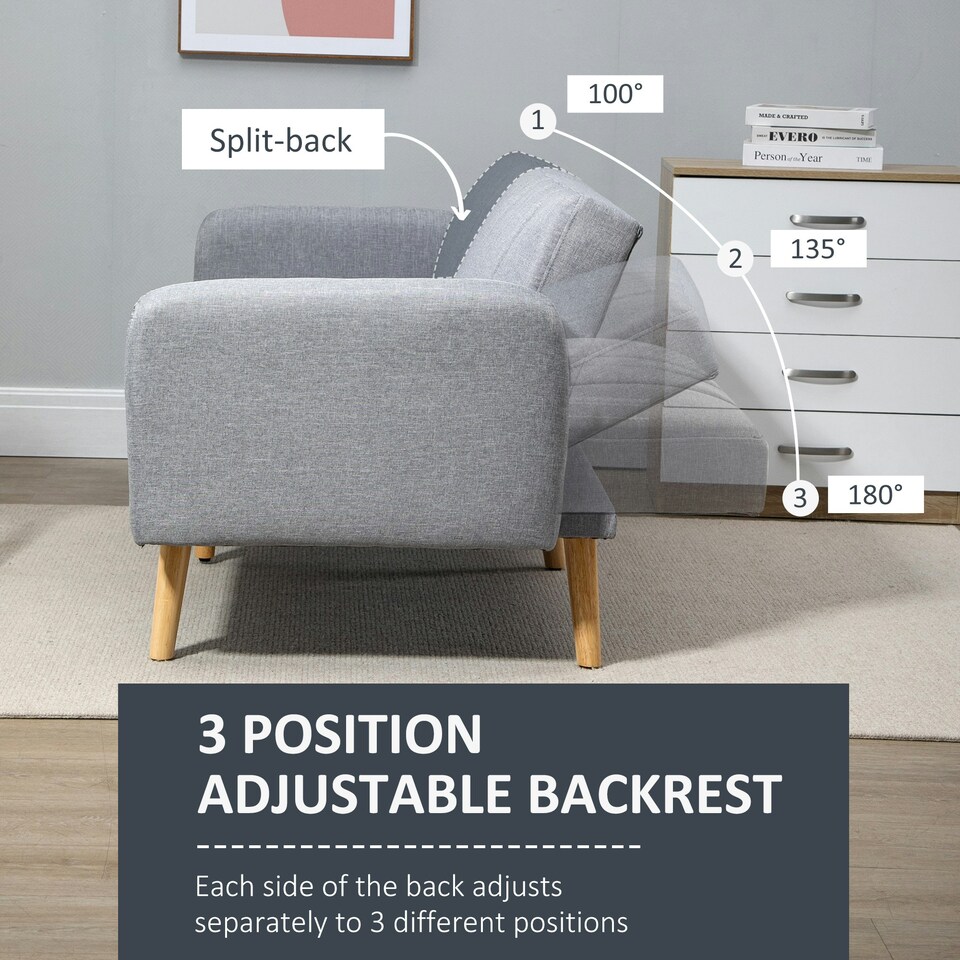 image 1 of HOMCOM 3 Seater Sofa Bed w/ Adjustable Backrest for Living Room, Guest Room 
