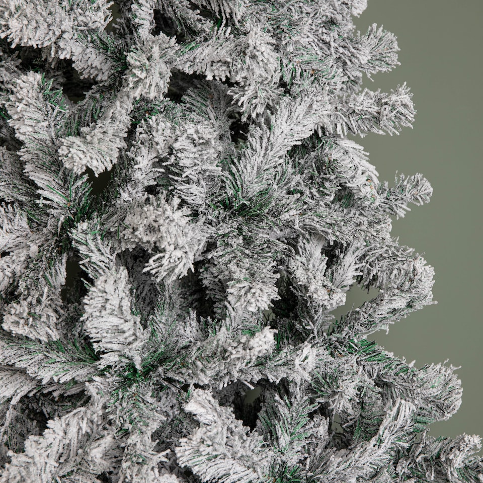image 1 of 8ft (2.4m) Snow Flocked Artificial Christmas Tree with Green Metal Stand and 1017 Tips