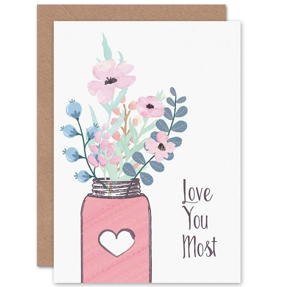 image 1 of Love You Most Flowers Sweet Cute Anniversary Valentines Day Card