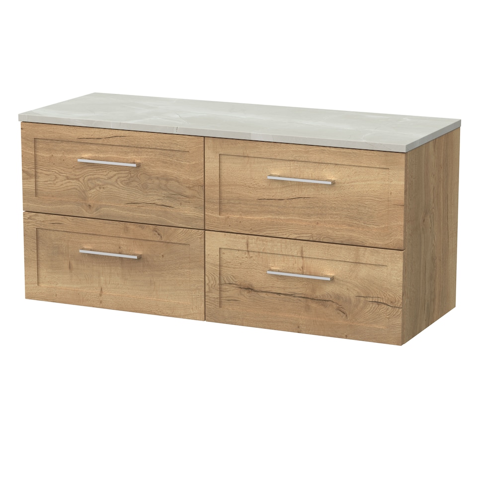 image 1 of Balterley Stonnall Traditional Wall Hung 4 Drawer Vanity Unit with Laminate Worktop, 1200mm, Autumn Oak
