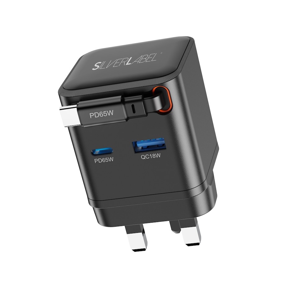image 1 of SilverLabel 65WGaN Dual USB-A/C Mains Plug&USB-C Cable Black
