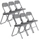 image 2 of 6 Pc Folding Lightweight Chair Set Portable Metal Frame PVC Velvet Ribcord Seats | Multi | Light Grey