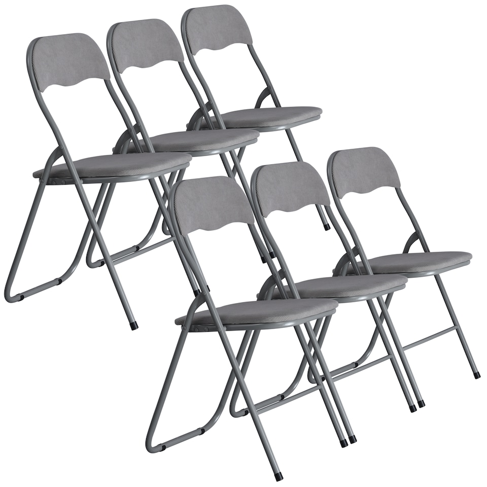 image 1 of 6 Pc Folding Lightweight Chair Set Portable Metal Frame PVC Velvet Ribcord Seats | Multi | Light Grey