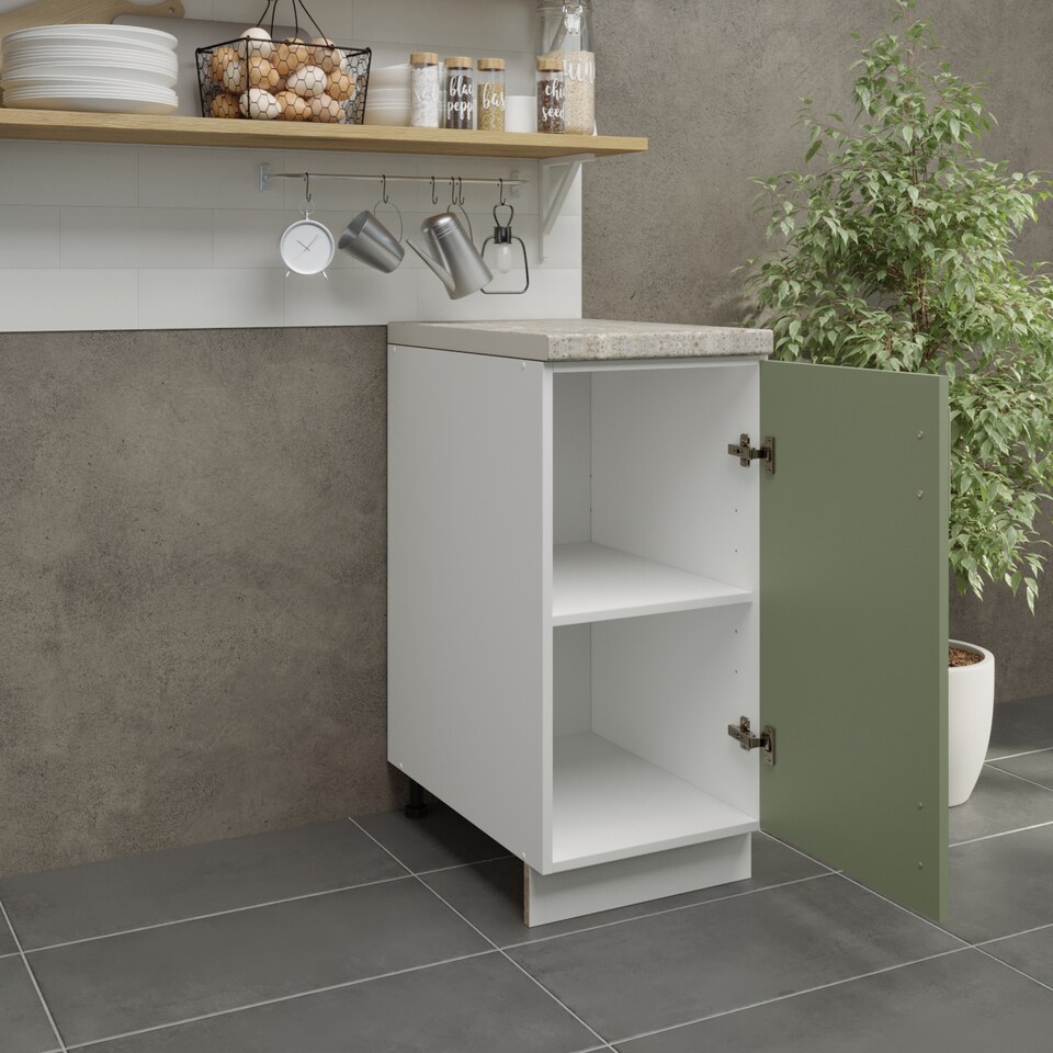image 1 of JD Greta Adjustable Legs Kitchen Base Unit 400mm Storage Cabinet With Door Shelf 40cm - Sage Green Matt With Worktop