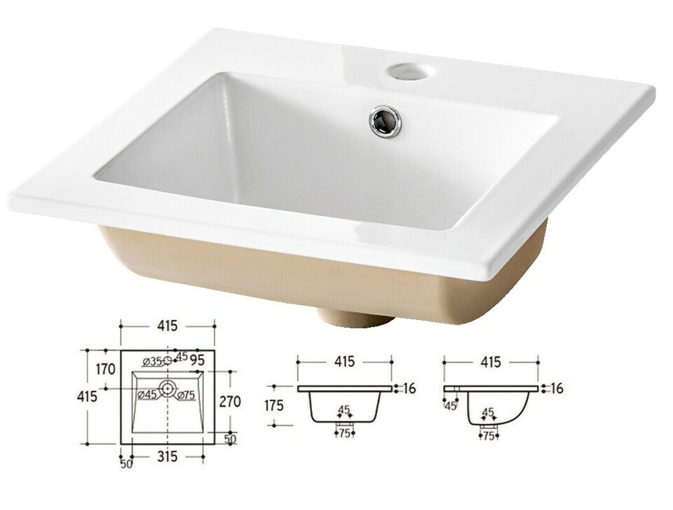 image 1 of Small Bathroom Vanity with Sink Wall Hung Unit 400mm Cloakroom Cabinet with Drawers White Gloss Oak Aruba
