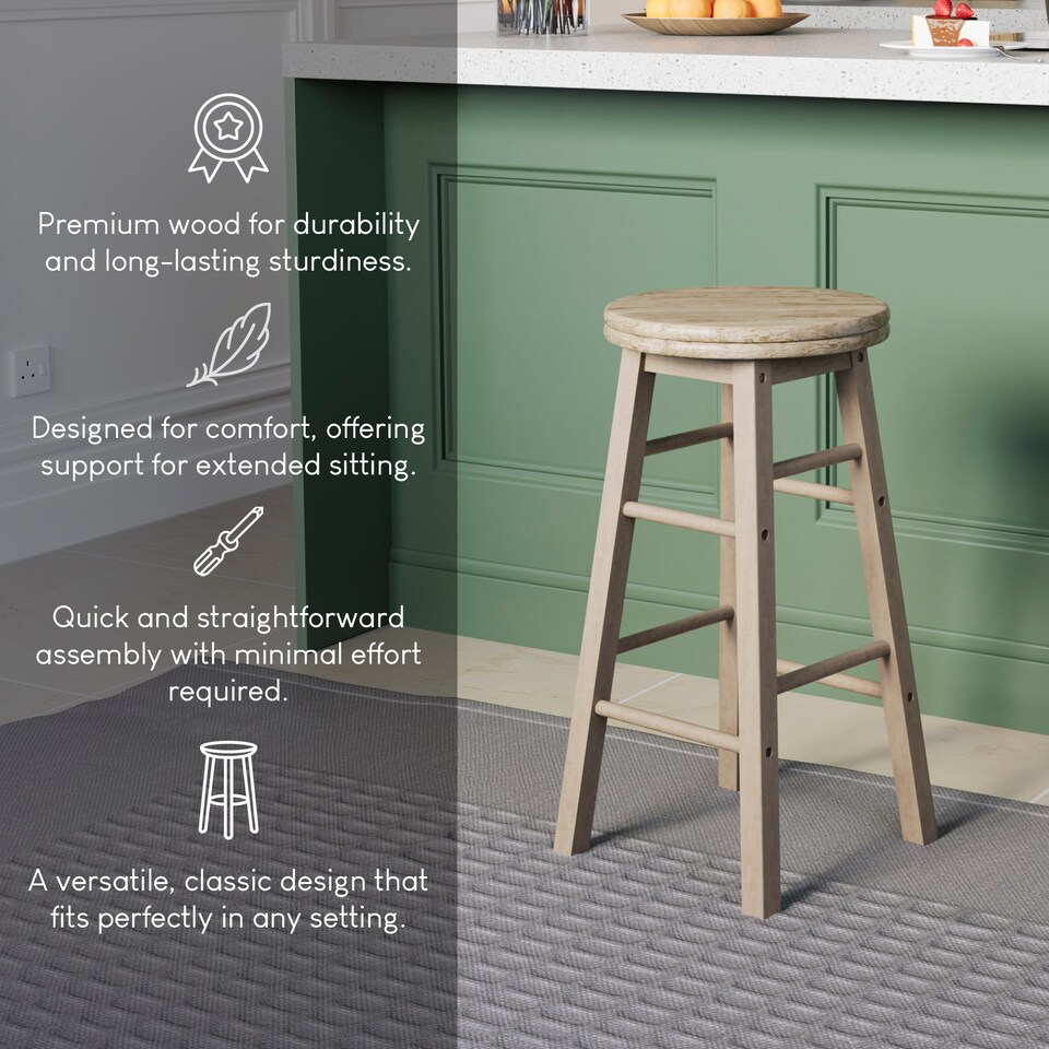 image 1 of Chef Vida Wooden Revolving Bar Stool Set of 2, White