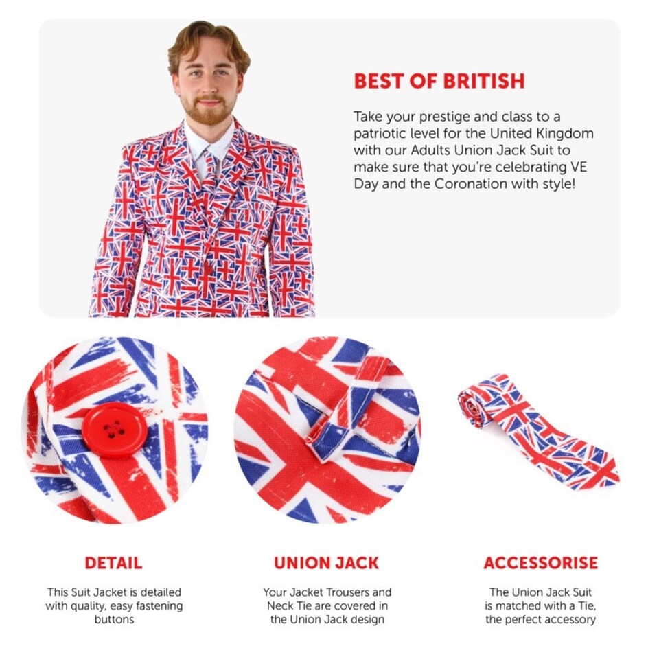 image 1 of Union Jack Suit and Tie Red | 3XL