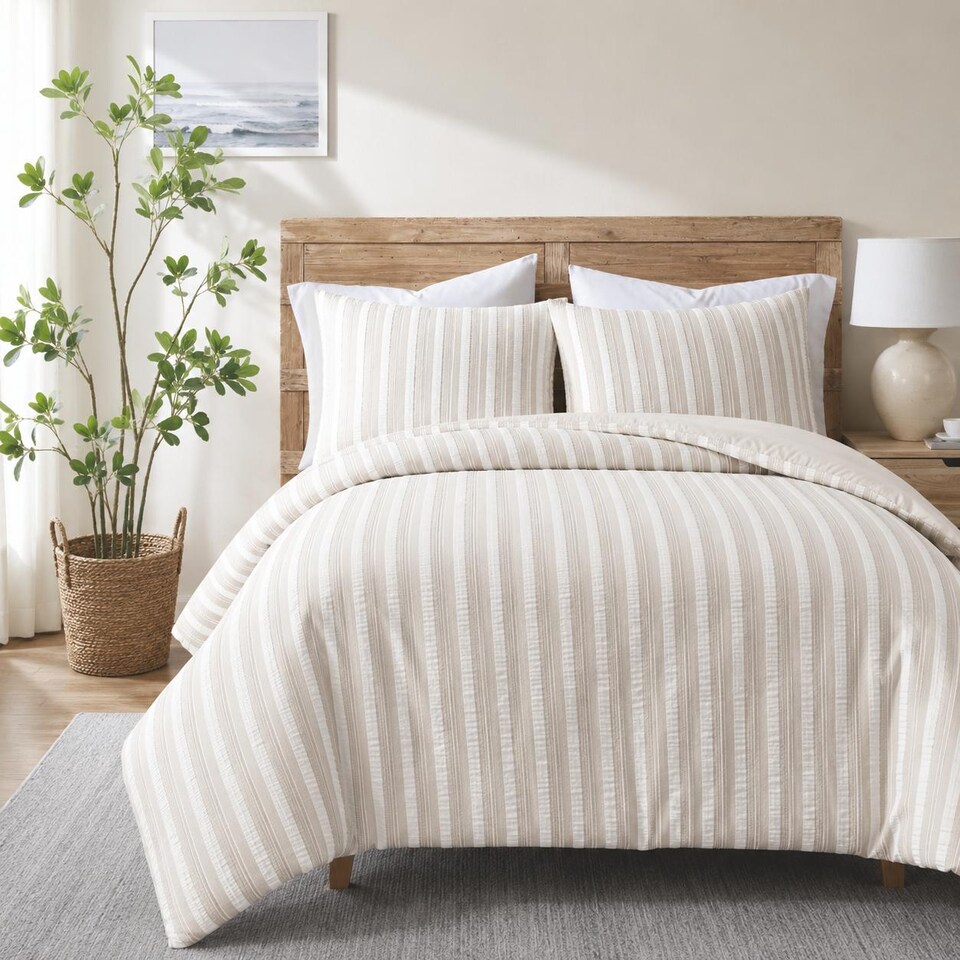 image 1 of Ezysleep Cationic Stripe Duvet Cover Set Breathable Fabric Bedding Single Double King