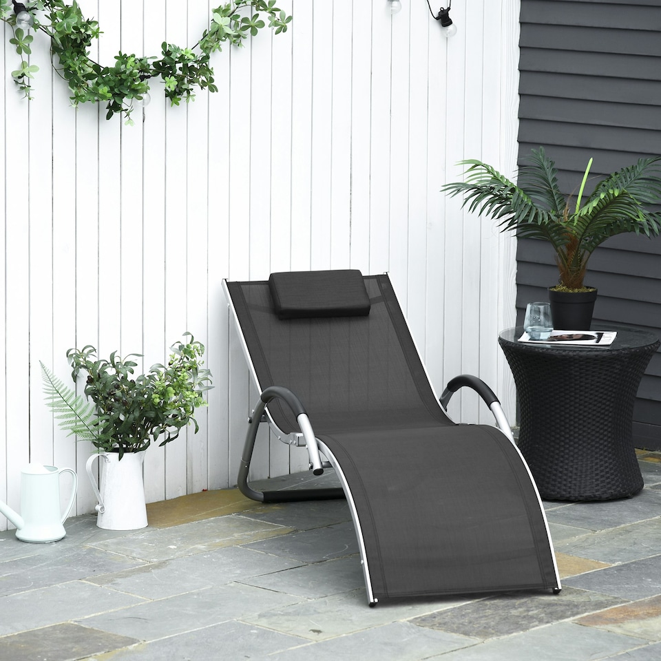 image 1 of Outsunny Sun Lounge Recliner Lounge Chair Design Ergonomic w/ Pillow Black