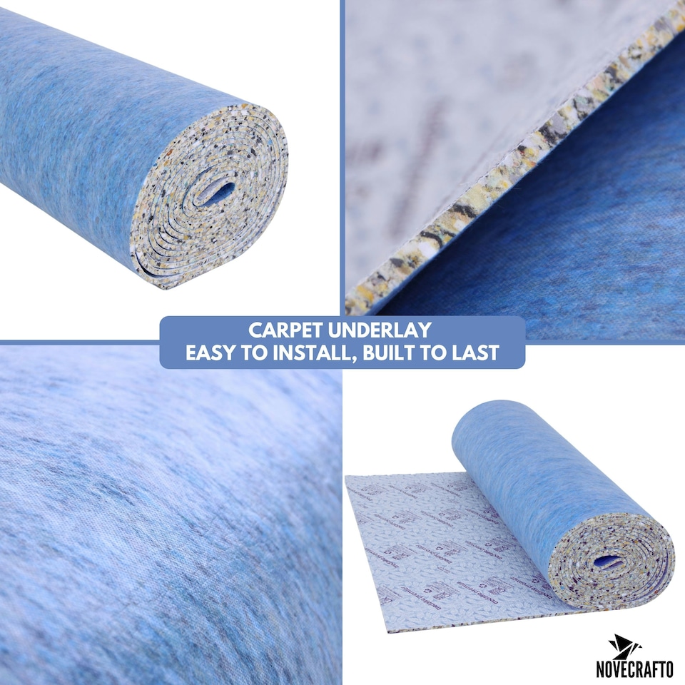 image 1 of NOVECRAFTO Carpet Underlay – 11mm Thick High-Density PU Foam Roll for Bedroom, Living Room & Stairs – Soft, Comfortable, Heat & Sound Insulating Blue | 15
