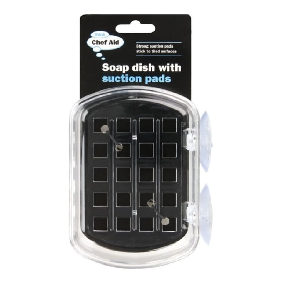 Chef Aid Soap Dish With Suction Pads - Black - 12.5 x 10 x 4.2cm