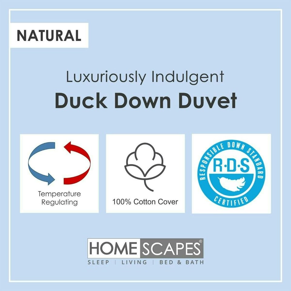 image 1 of Homescapes Duck Down 13.5 Tog All Season Duvet Set, Super King | White | Super King