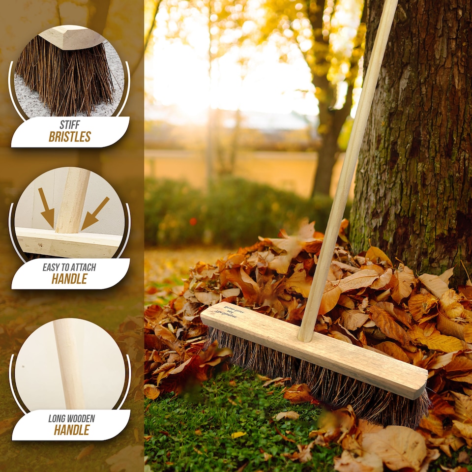 image 1 of Heavy Duty 18" Outdoor Broom Stiff Yard Brush and Handle