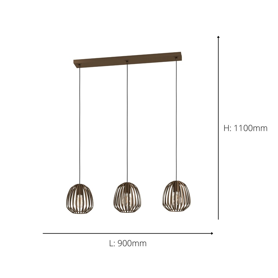 image 1 of EGLO Espinal Bronze Steel Caged Style Contemporary 3-Light Pendant