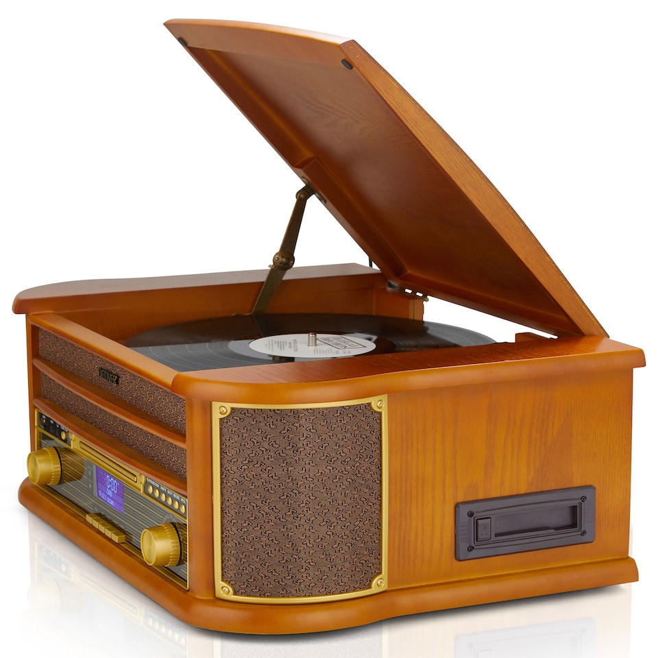 image 1 of Denver 9-in-1 Retro Vintage DAB Bluetooth Wooden Radio Record Player - MRD-51BT | Brown | Vintage Wood