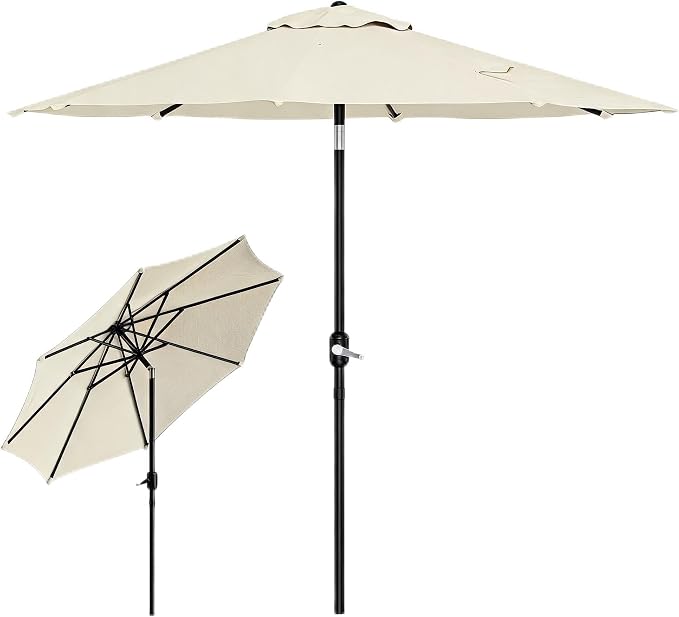 London Boutique 2.7m Garden Parasol Centre Pole Type Patio Umbrella, Steel Frame Polyester Canopy Outdoor Sunshade for Terrace Garden Balcony Camping