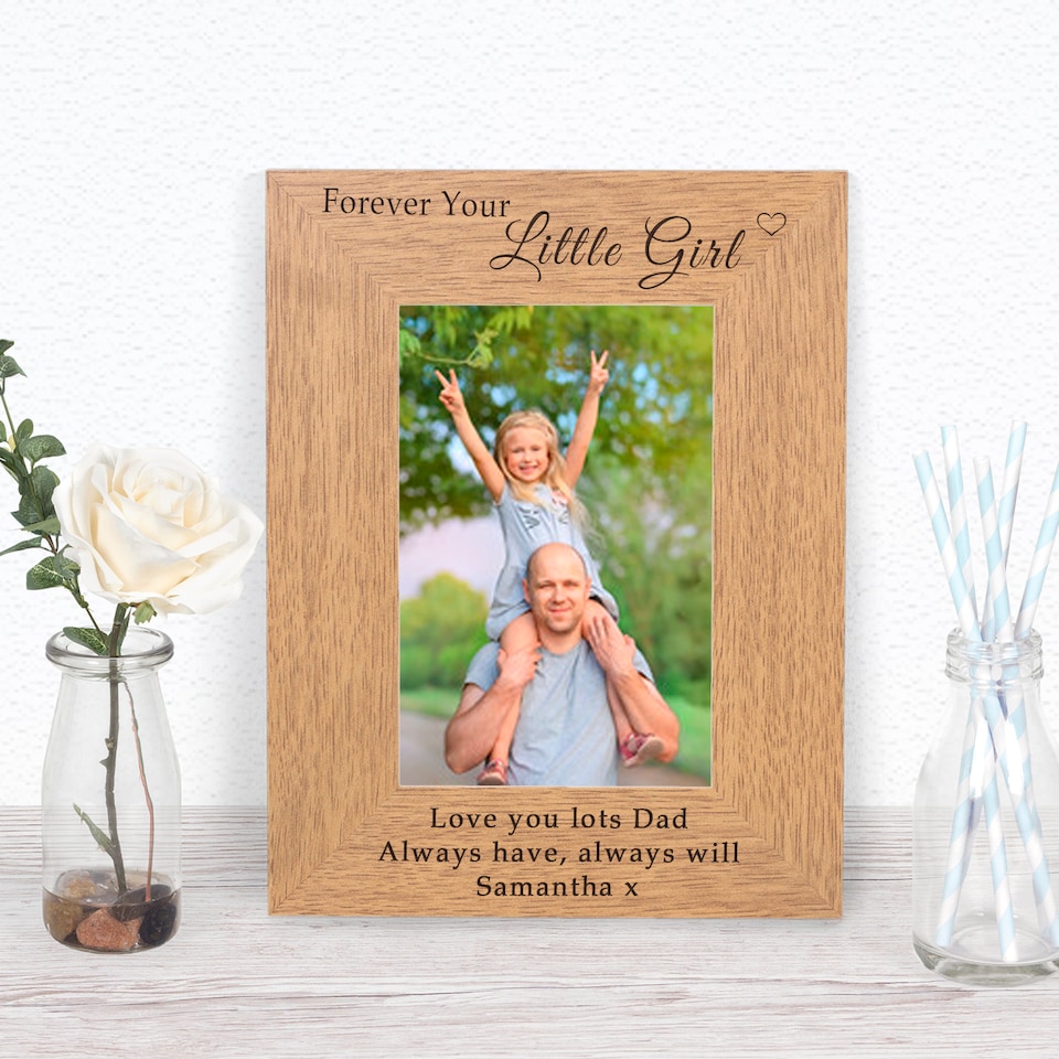 image 1 of Personalised Forever Your Little Girl Wood Picture Frame 6x4 for Dad