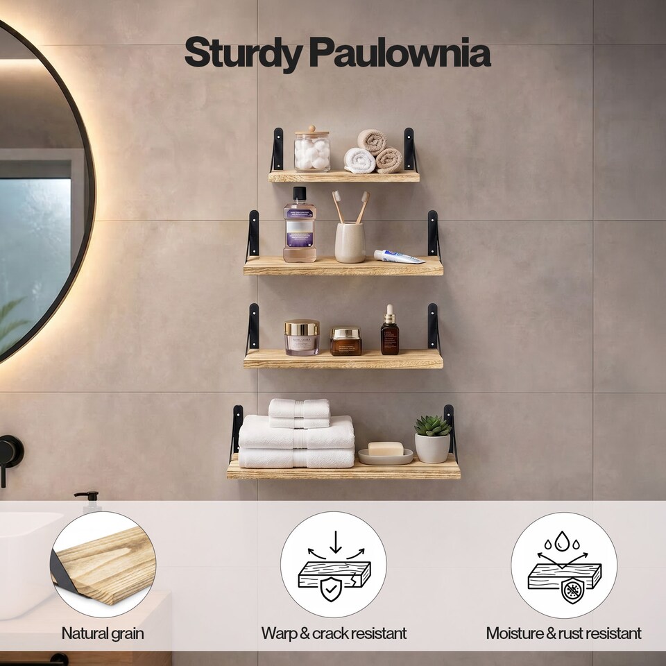 image 1 of Levede Wall Mounted Floating Shelves Set of 4 Rustic Display Shelf Solid Wood