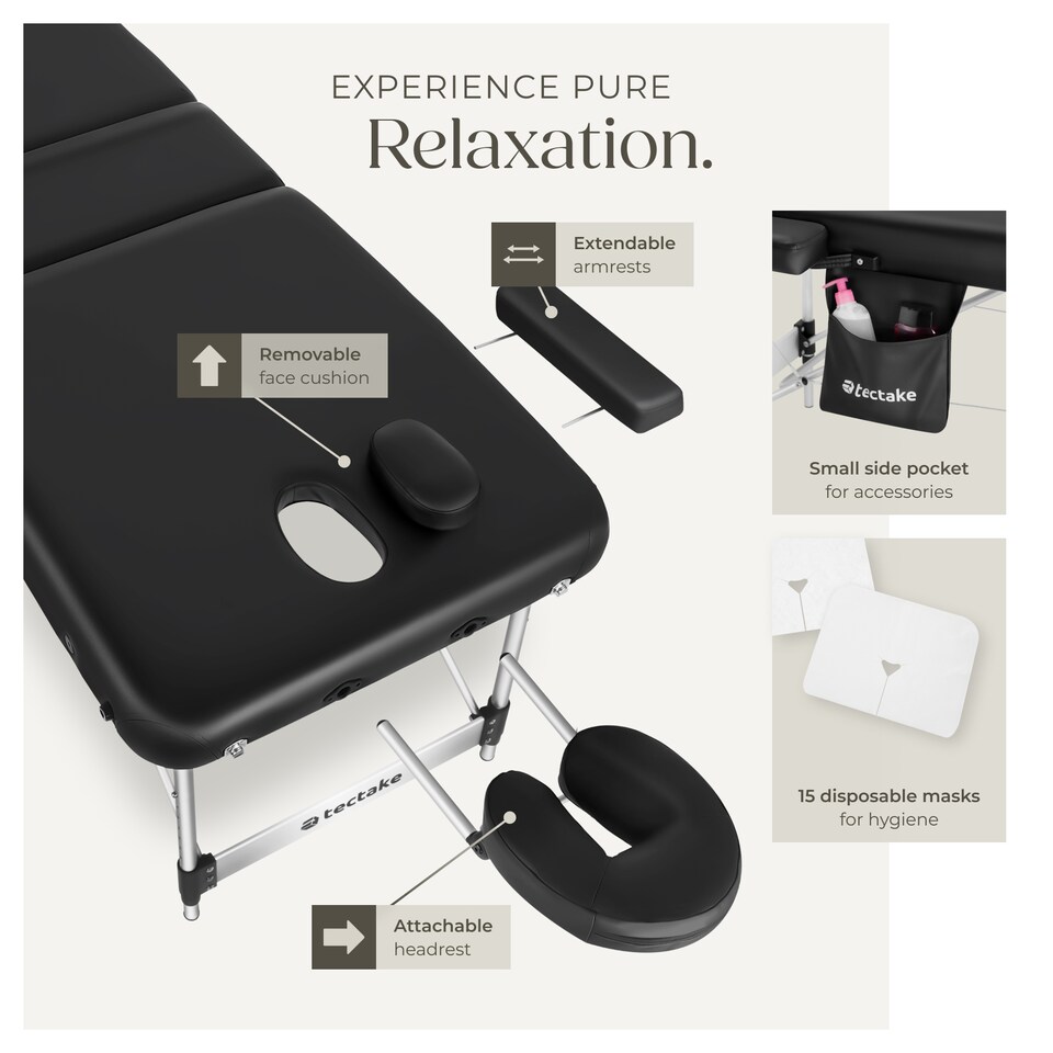 image 1 of Massage Table Ko Tao - 3 zones, 78cm wide, aluminium frame, folding, carry bag | Black | black | 1