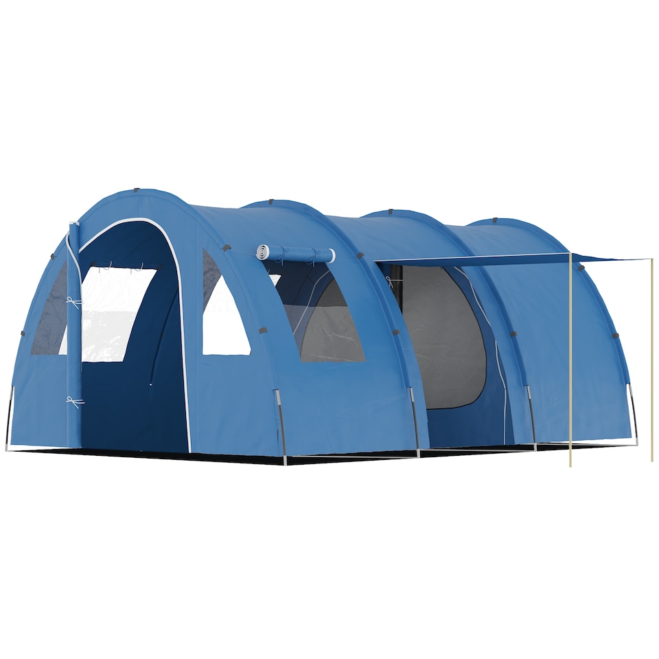 image 1 of Outsunny 5-6 Man Family Tent Camping Tent with 2 Room and Carry Bag, Blue