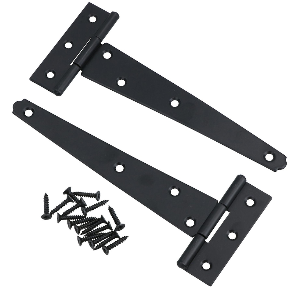 image 1 of 6in / 152mm Heavy Duty T Tee Hinges For Shed + Garden Gates Black Finish 8pc