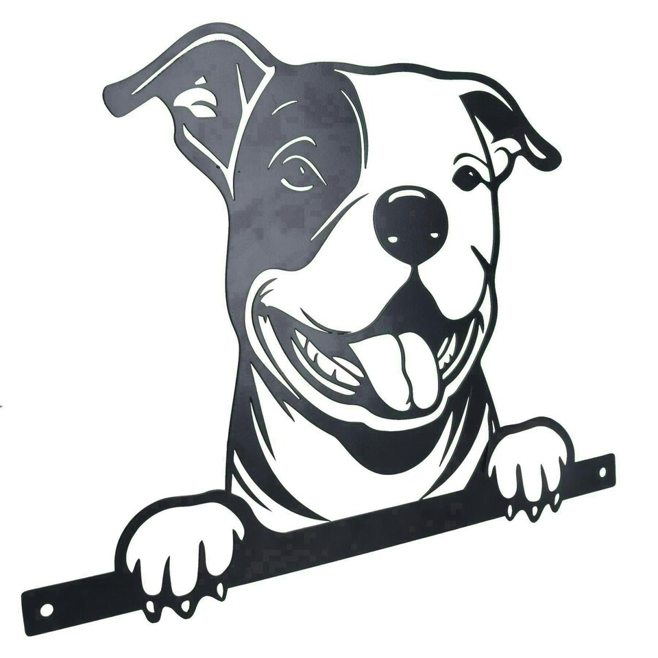 image 1 of Black Metal Peeking Staffie Silhouette with Fixing Plate Garden Ornament Gift