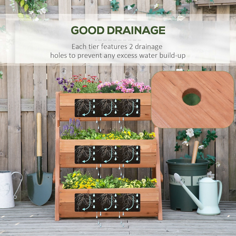 image 1 of Outsunny 3 Tier Raised Garden Bed Wooden Elevated Planter Box Kit, Brown