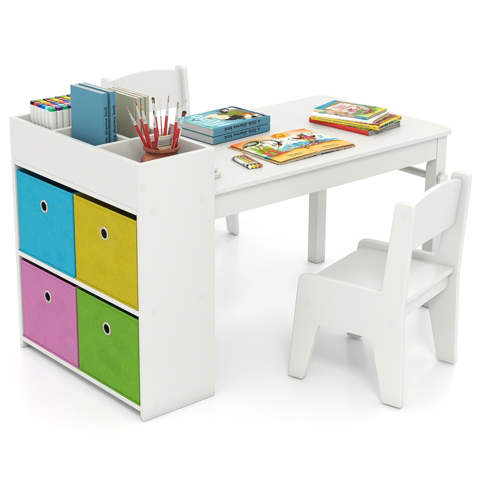 image 1 of COSTWAY Kids Art Table and Chairs Set with 2 Chairs White