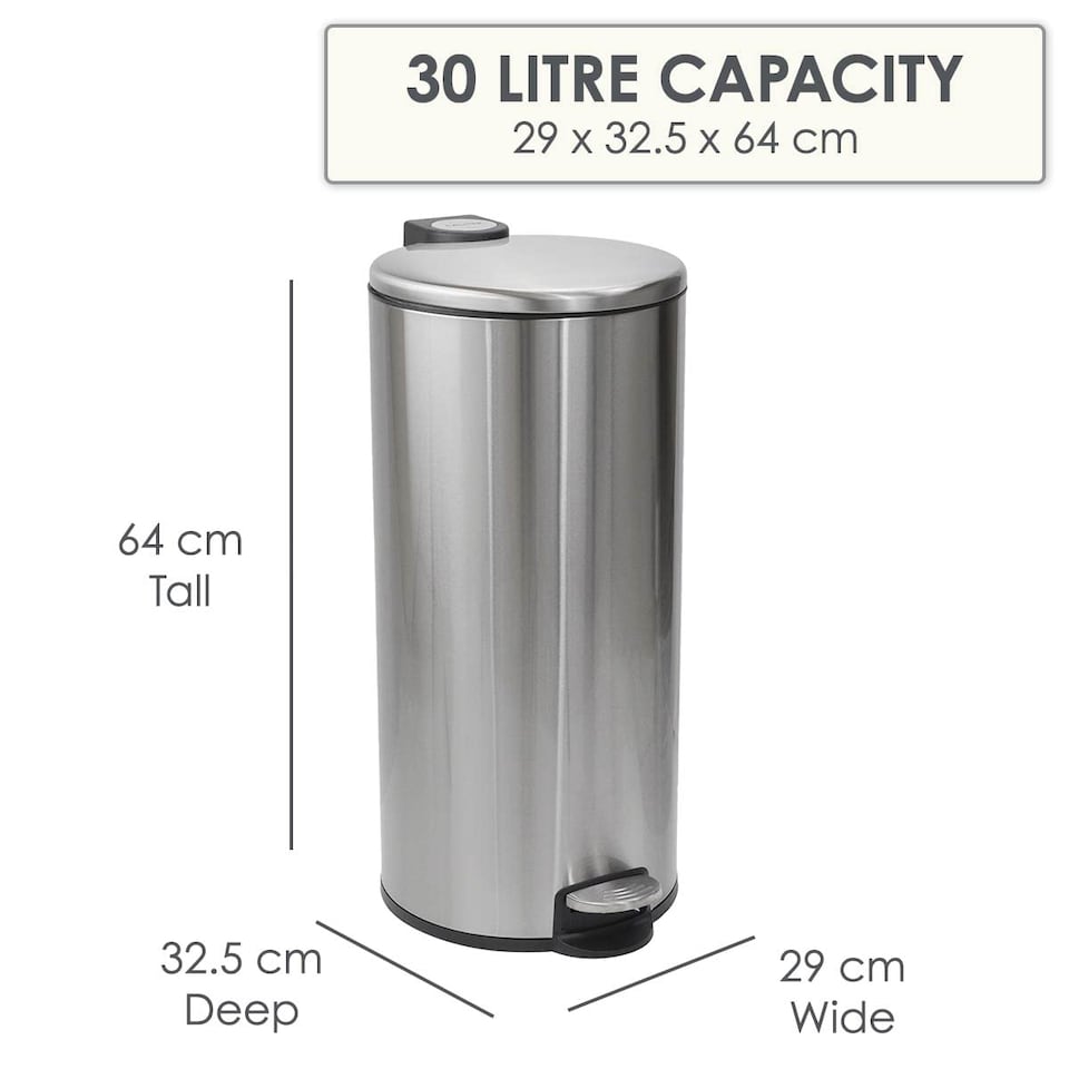 image 1 of CALITEK 30 Litre Kitchen Bin Stainless Steel Odour Free Hands Free Operation with Fingerprint Proof Coating Silver