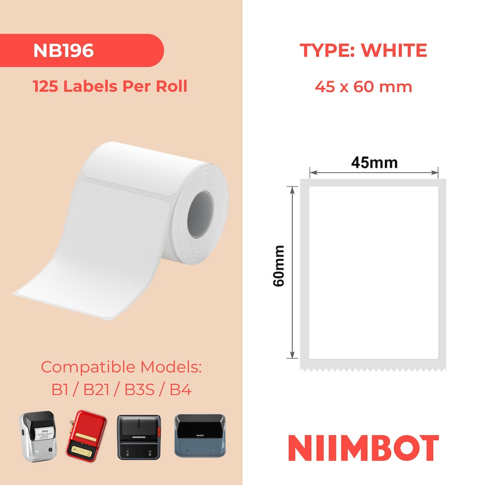 image 1 of NIIMBOT B Range 45x60mm White Thermal Label Roll 125 Labels