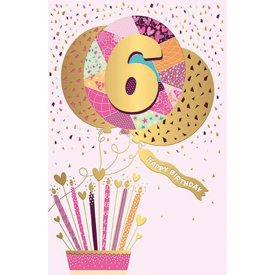 Words 'n' Wishes Traditional Age 6 Birthday Card for a Girl, Girls Birthday Card 6th Birthday, Multi-Coloured 21.7 x 14.4 cms