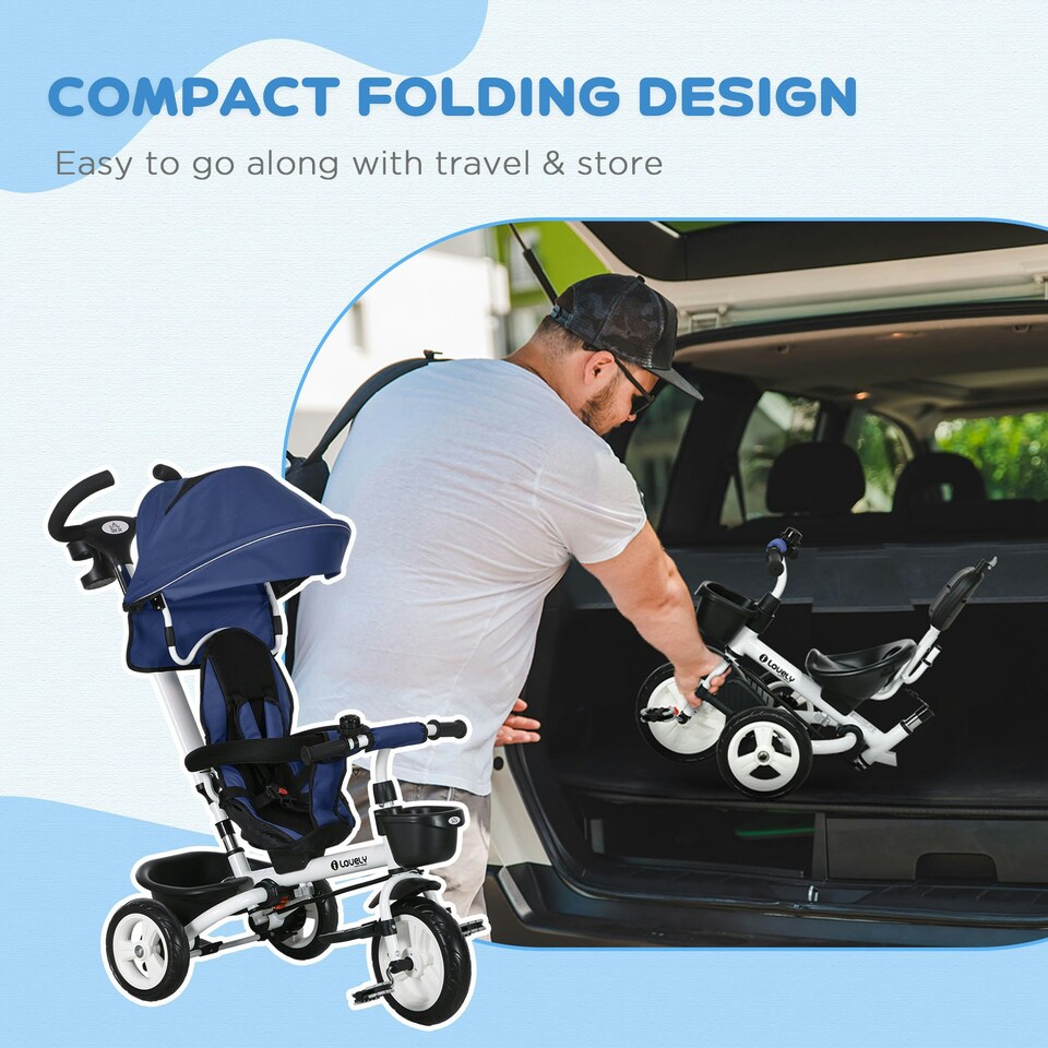 image 1 of HOMCOM 6 in 1 Trike for Toddler 1-5 Years with Parent Handle, Dark Blue
