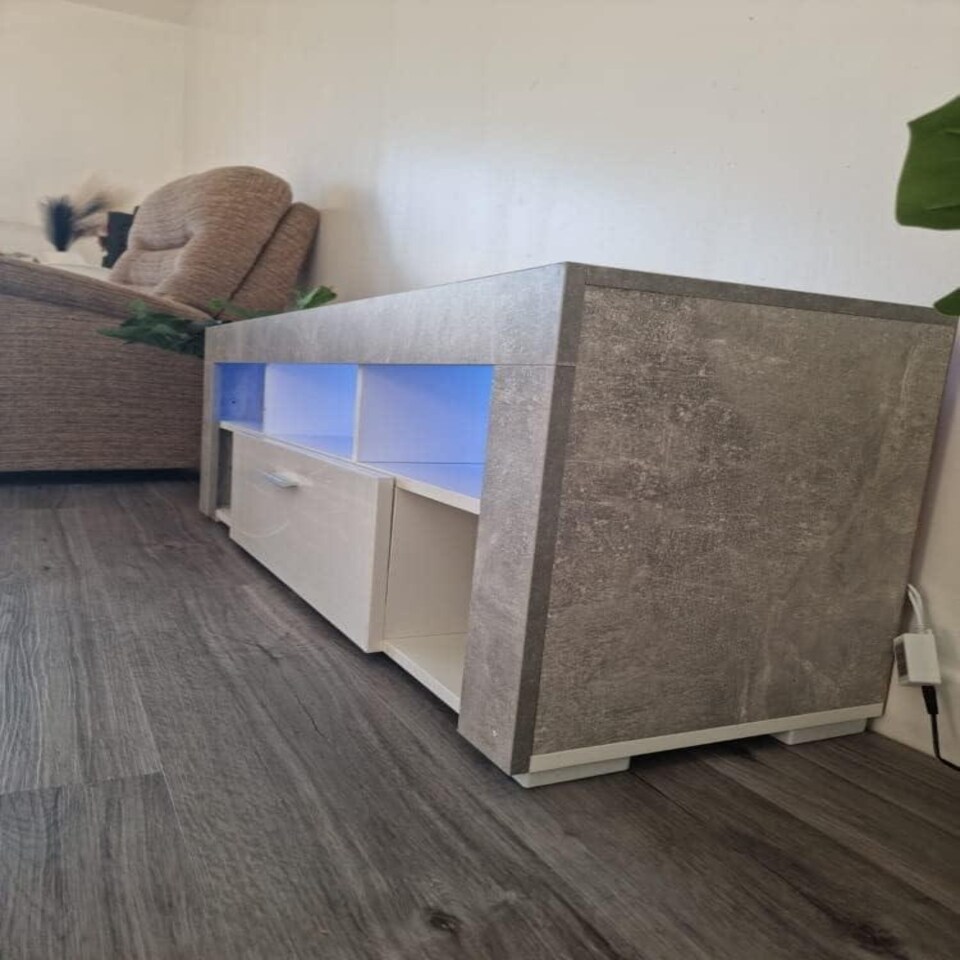 image 1 of TV CABINET LED UNIT Stand Body High glossy doors with LED Lights STONE GREY Grey