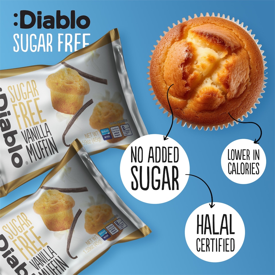 image 1 of Diablo Sugar Free Vanilla Muffins 6 x 45g