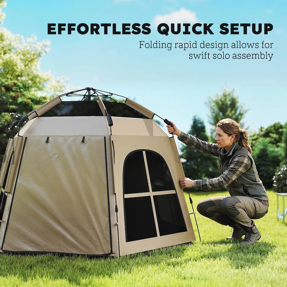image 1 of Outsunny Instant Camping Pop Up Tent 3000mm Waterproof for 3-4 Person Khaki