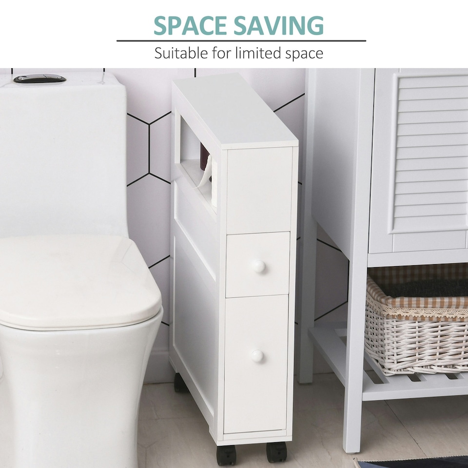 image 1 of HOMCOM 72x16cm Narrow Bathroom Storage Unit 2 Drawers Open Top 4 Wheels Slimline