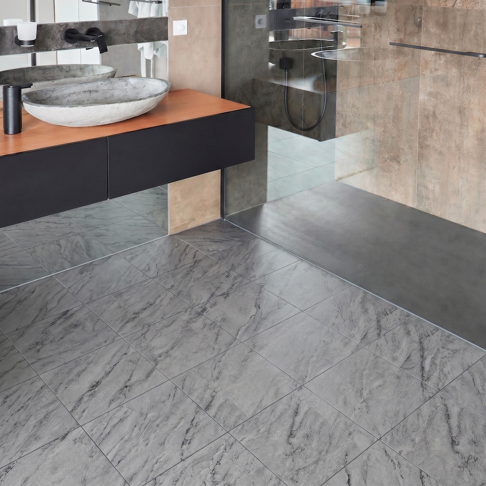 image 1 of Vinyl Floor Tiles Self Adhesive – 30 Pack Covers 30 sqf (2.79sqm) – 12x12in (30.5x30.5cm) Waterproof Peel & Stick Vinyl Flooring for Kitchen, Bathroom & Home | Grey