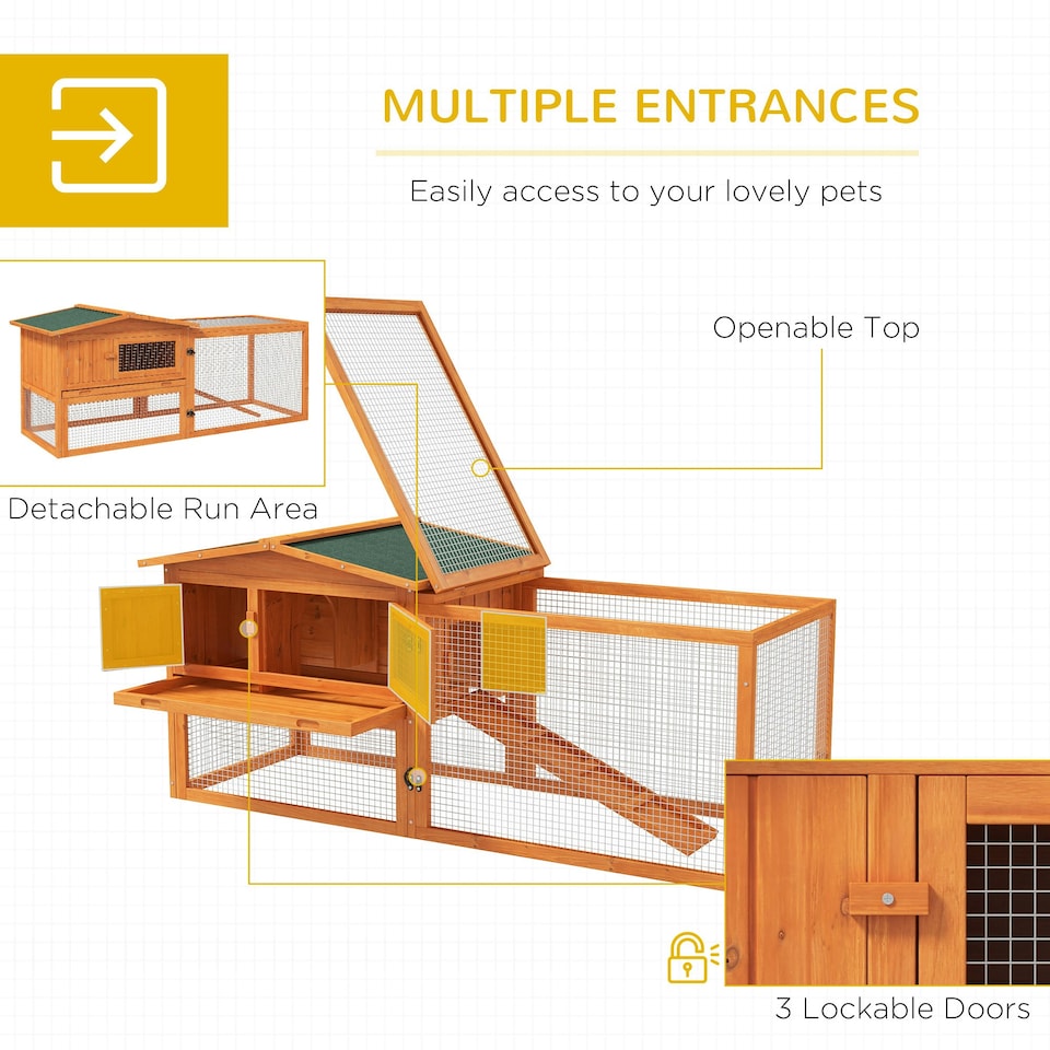 image 1 of PawHut Rabbit Hutch, Bunny Cage with Run & Sliding Tray, Hay Rack, Orange