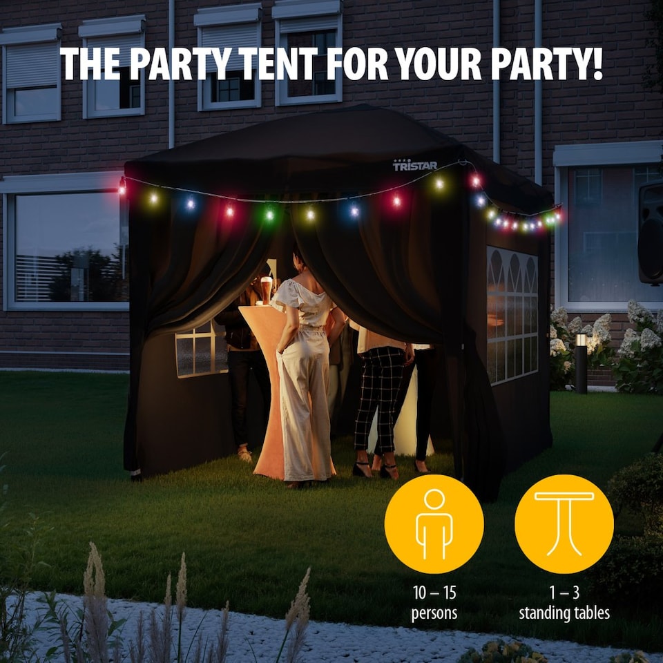 image 1 of Tristar 2x3m Easy Up Party Tent - PT-7806 - With Side Walls - Waterproof - Foldable Gazebo - Includes Carry Bag - Anthracite