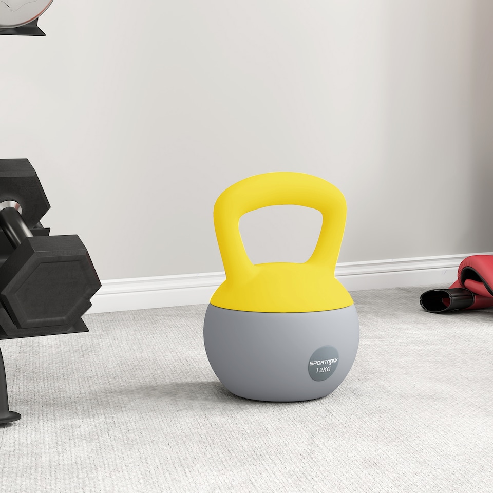 image 1 of SPORTNOW Soft Kettlebell, 4/6/8/10/12kg Kettle Bell with Non-Slip Handle for Home Gym Weight Lifting and Strength Training, Yellow and Grey | Yellow | 12