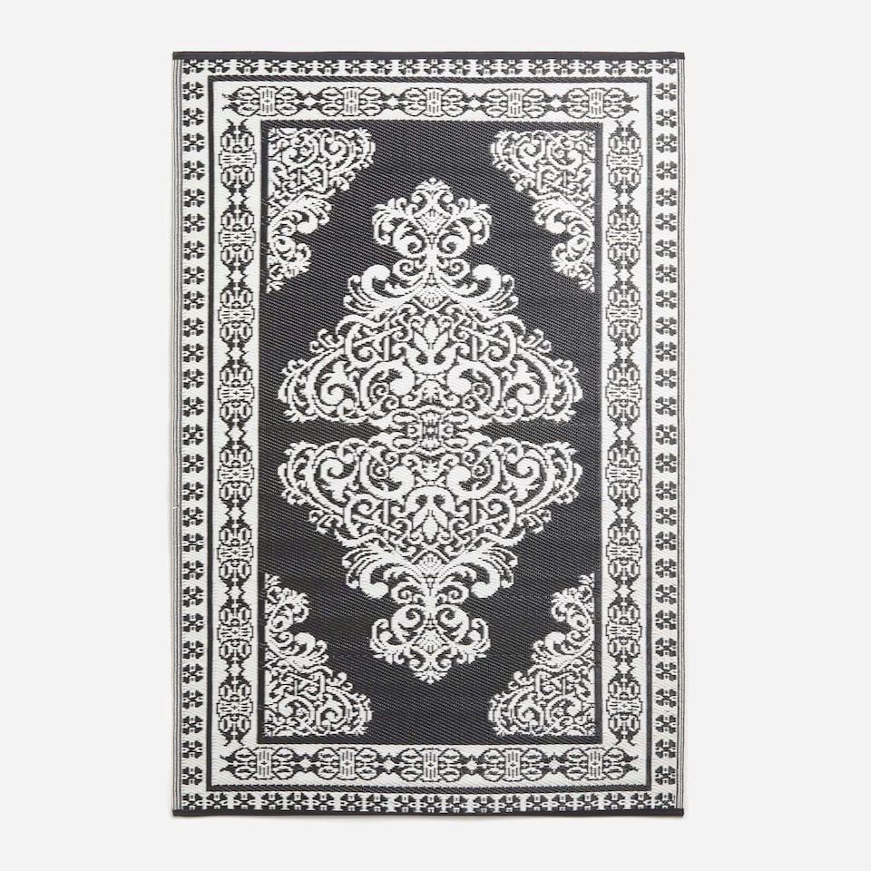 image 1 of Homescapes Outdoor Rug Luxury Waterproof Reversible, For Garden, Motif | Black | Black and White