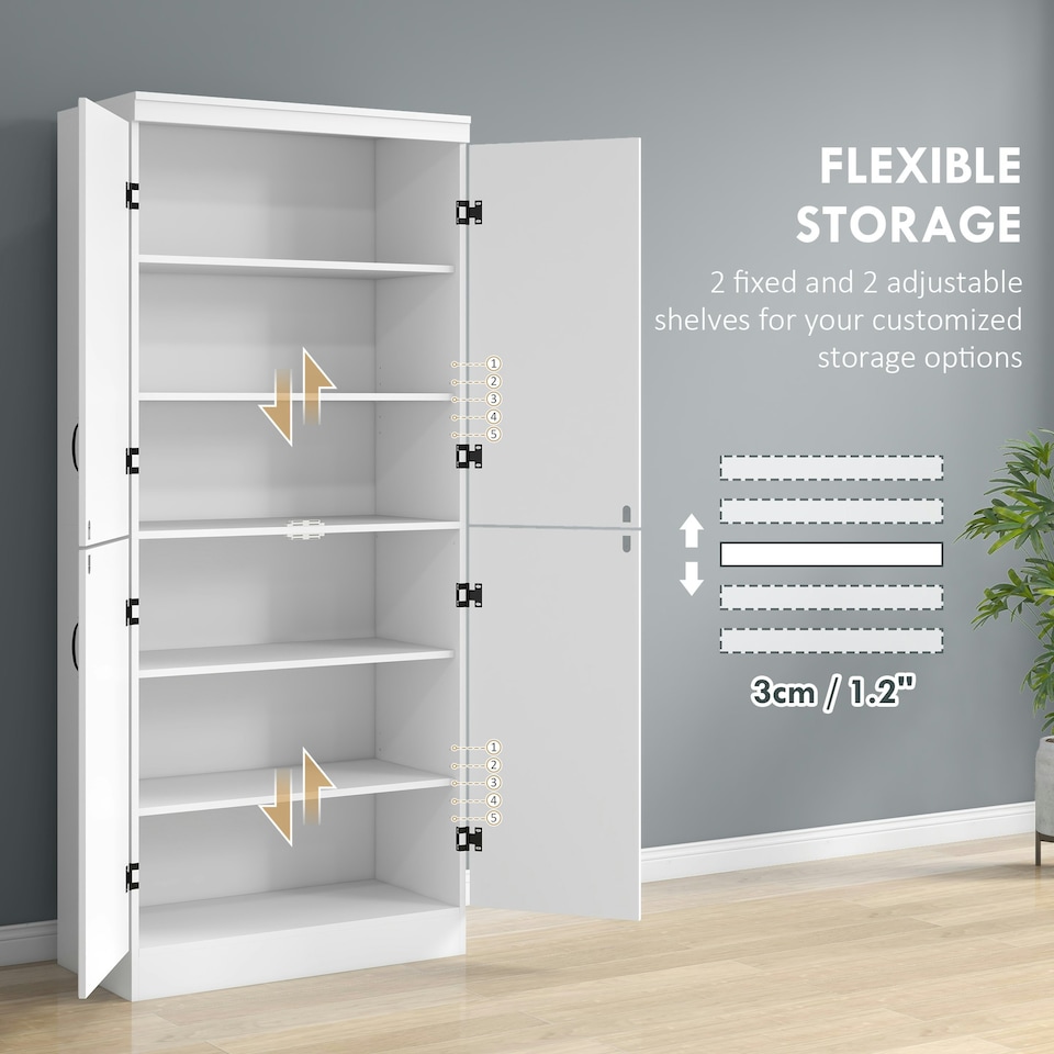 image 1 of HOMCOM Kitchen Cupboard Storage Cabinet w/ 4 Doors and Adjustable Shelves,White
